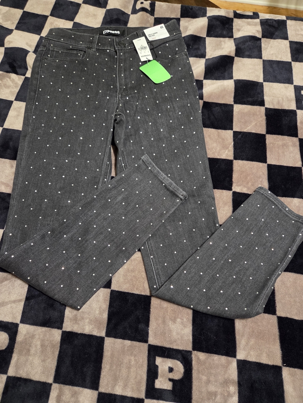 Express Black Skinny Jeans with Silver Rhinestones